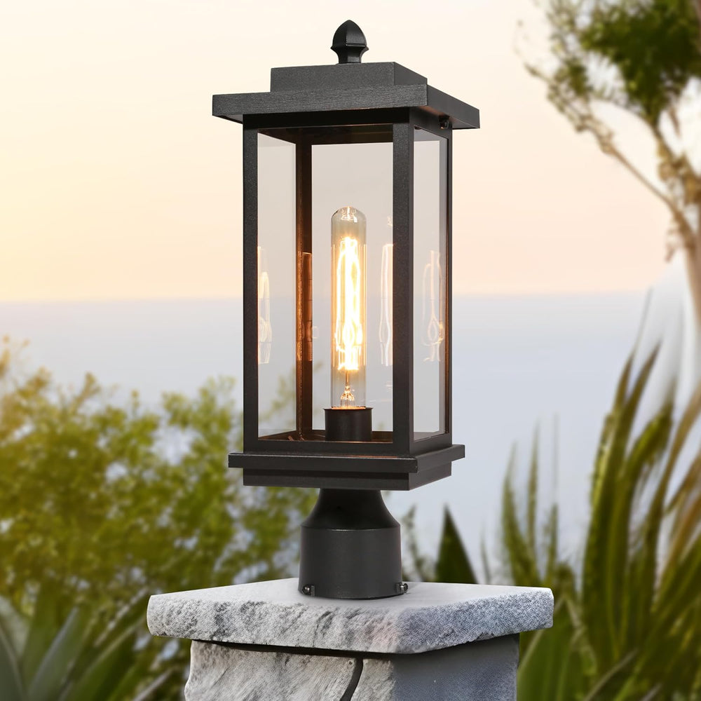 LALUZ Outdoor Post Lights, 1-Light Black Rectangular Post Lights Outdoor with...