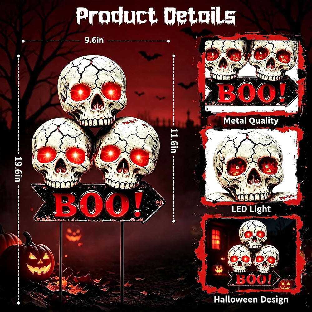 Halloween Decoration Outdoor, Solar Skull Lights with 6 Glowing Red Eyes