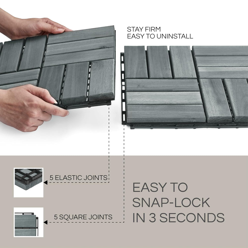 THYOI Premium Deck Tiles, 10 Pcs Patio Flooring - Grey - Crossed Pattern