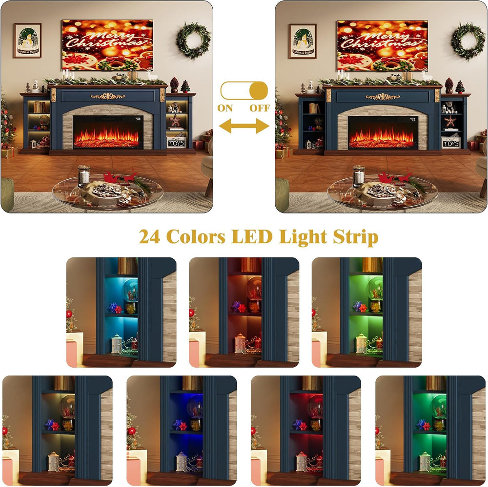 90inch Fireplace TV Stand, Fireplace with Mantel Holds TVs up to 100 Inch, Bl...