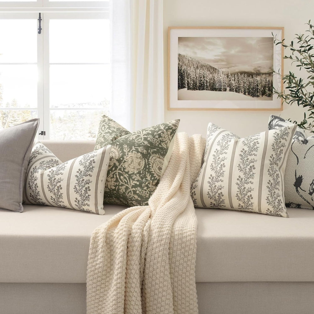 Vintage Throw Pillow Covers 24x24 Set of 2, Striped Floral Pillow Cover Botan...
