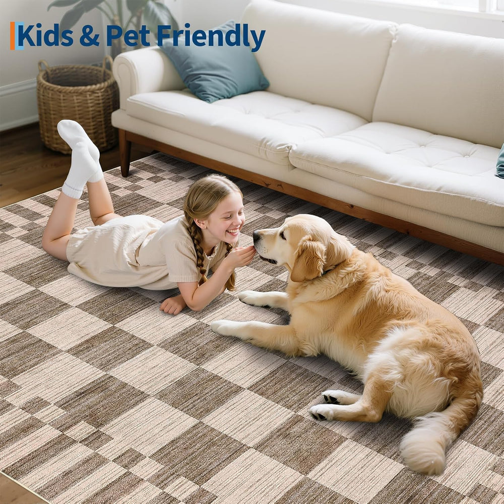 GarveeHome 9x12 Area Rugs for Living Room Washable Checkered Rug Bedroom
