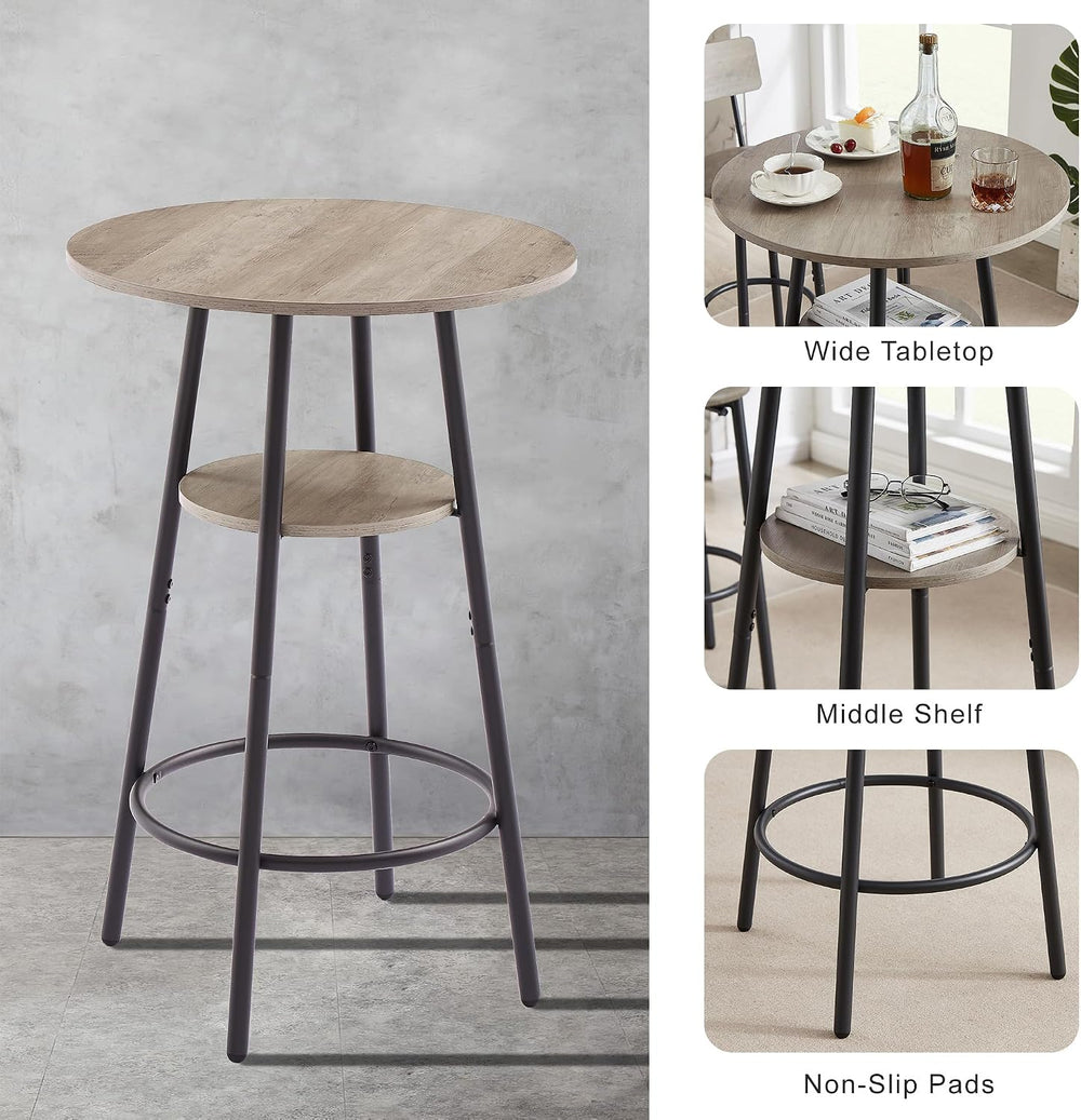 3 Piece Round Bar Table Set with Storage Shelf, Bistro Pub Counter Height Tab...