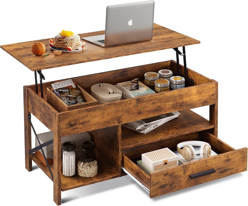 WLIVE Lift Top Coffee Table with Drawer, Brown