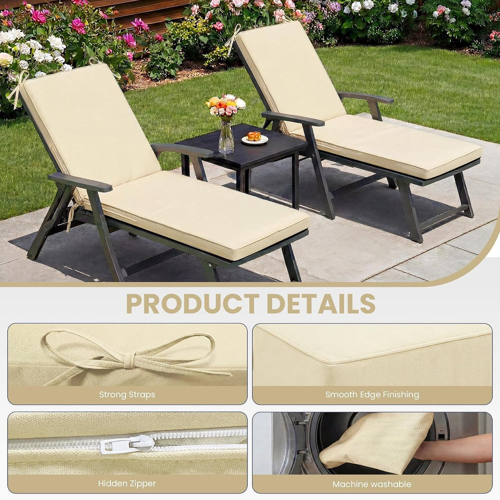 Chaise Lounge Cushions Outdoor, 80 x 26 x 3 Inch Water-Resistant Beige