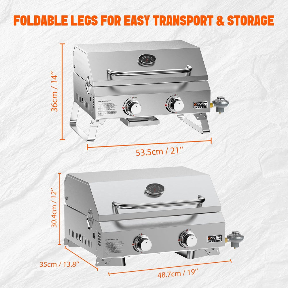 ONLYFIRE GRILLS Tabletop Gas Grill 2 Burners, Portable BBQ Grill, GS322