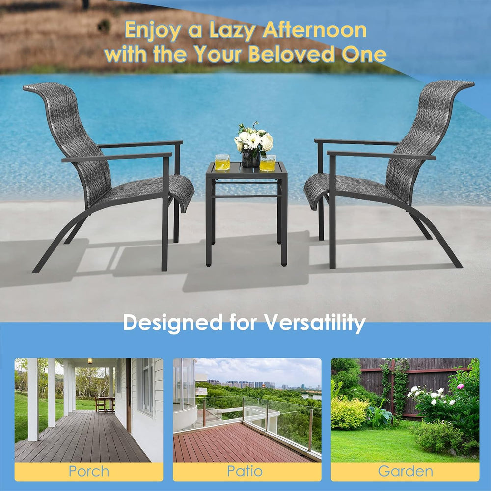 Tangkula 3 Piece High Back Patio Chairs Set, Outdoor Rattan Chairs with Coffe...