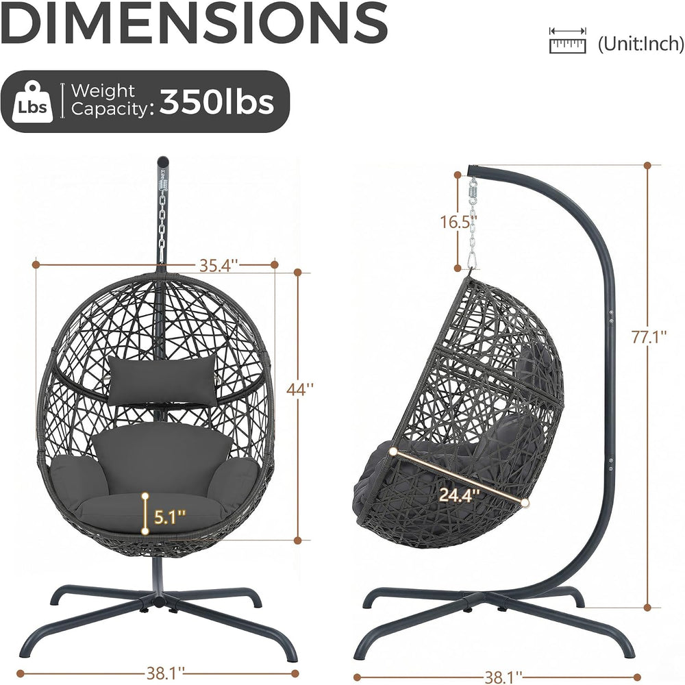 NICESOUL Swing Egg Chair with Stand, Bird Cage Patio Hanging Chair with Cushi...