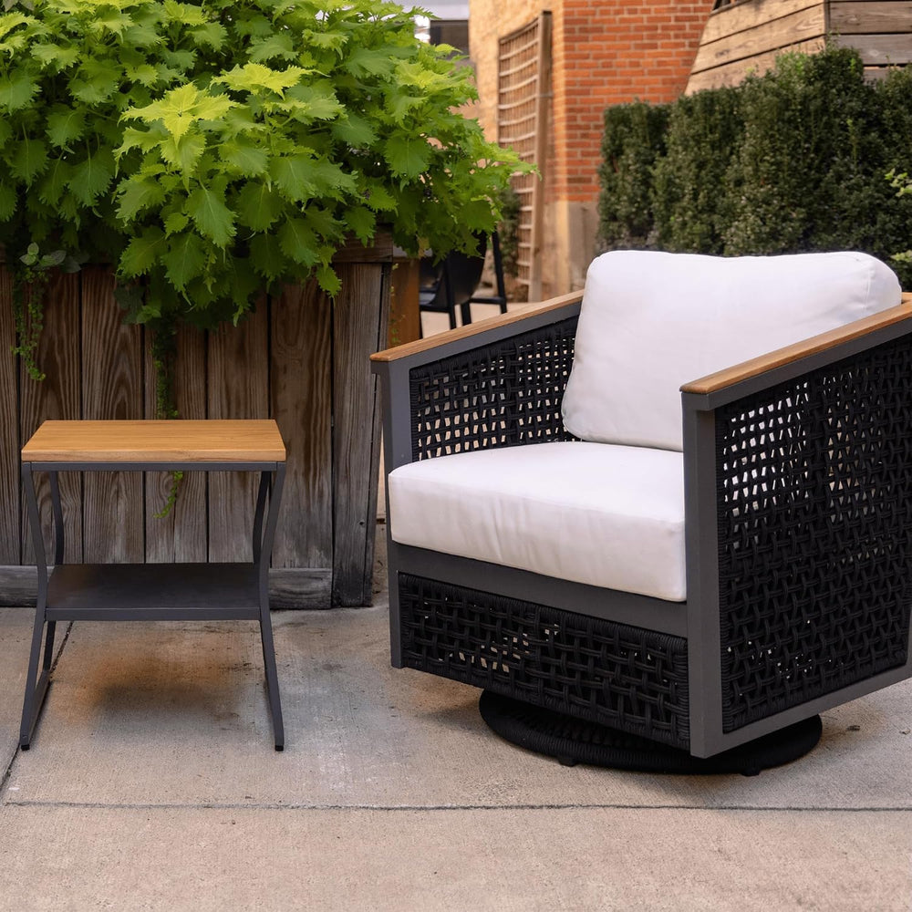 East Green Linden Teak and Aluminum Patio Swivel Chair with Cushions - Weathe...