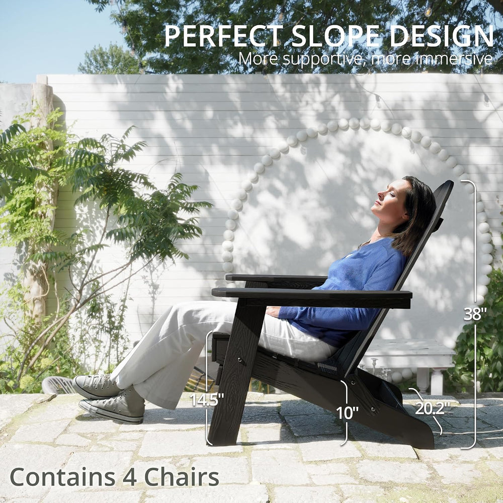 LUE BONA Folding Adirondack Chairs Set of 4, HDPS Fire Pit Chairs, Black