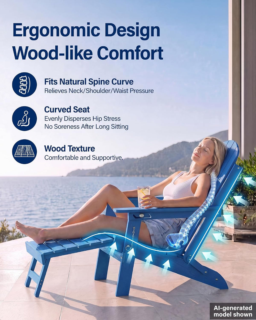 YEFU Adirondack Chairs with Footrest Set of 4, HDPE Adirondack Chair, Blue
