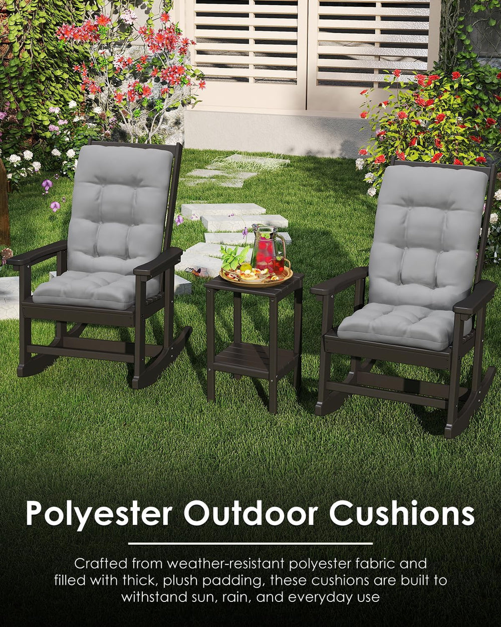 GREENVINES Outdoor Rocking Chair Cushions Set of 2, Polyester, Grey