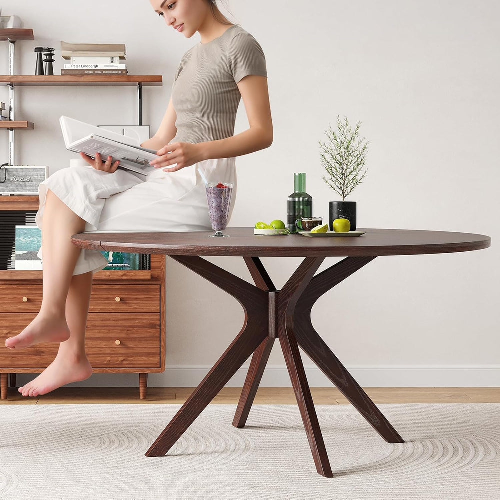 Soohow 47.2" Solid Wood Round Dining Table for 4-6 People with Intersect...