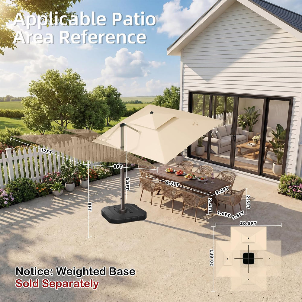 Deconk 9' X 12' Patio Umbrella with LED Lights Outdoor Cantilever Umb...