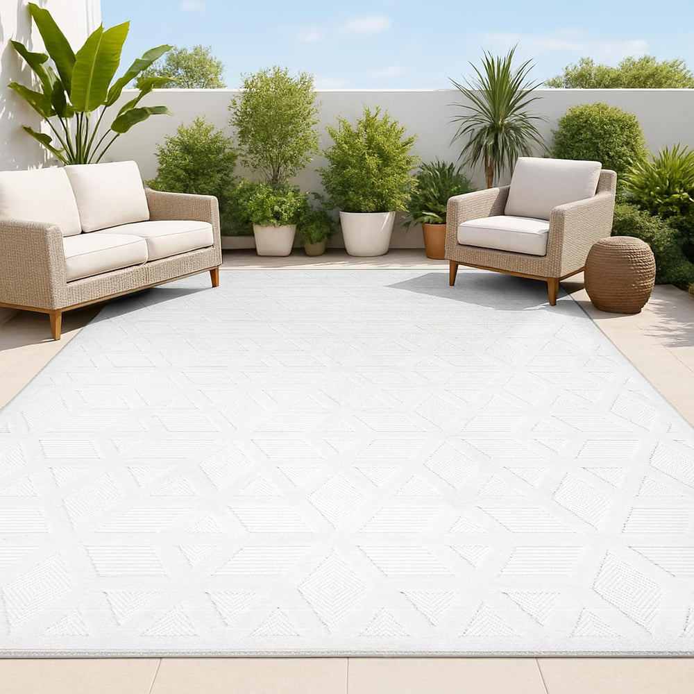 JONATHAN Y Neutral Geometric Indoor Outdoor Area Rug 4X6 Ivory, Talaia for Ba...