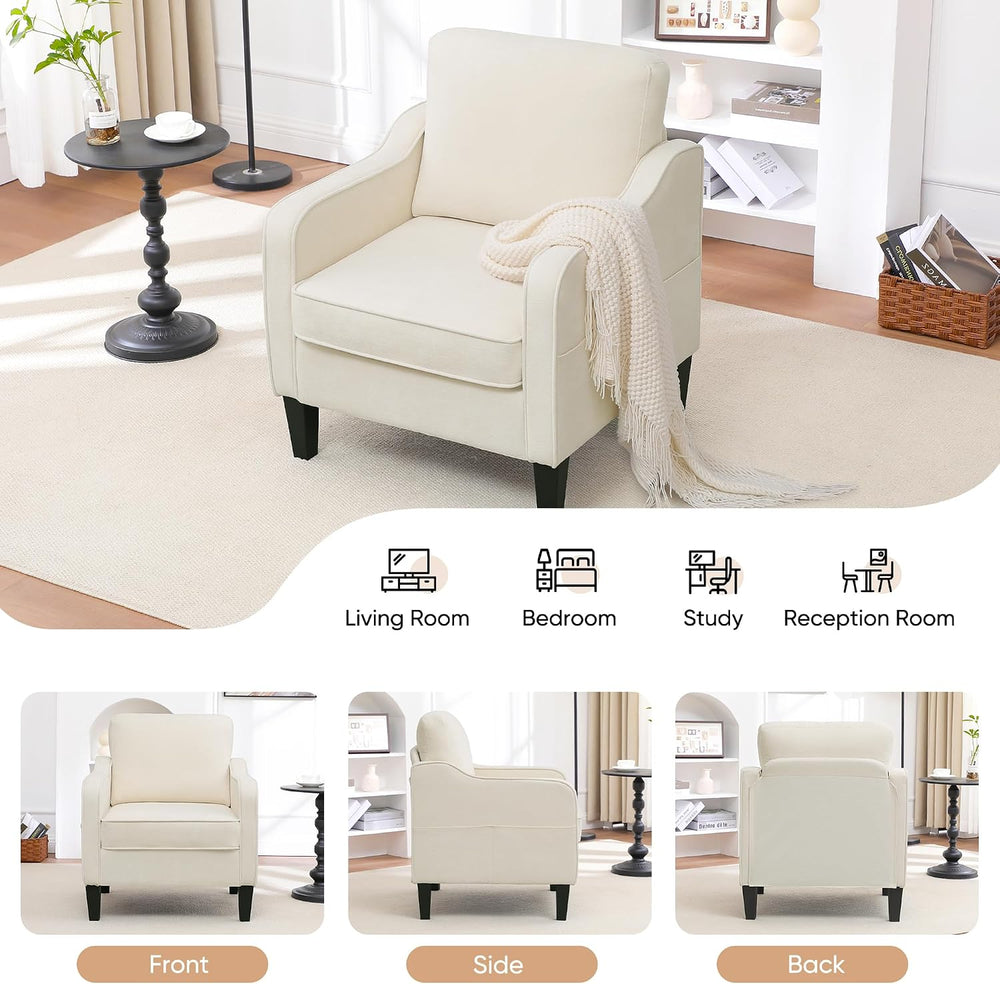 Accent Chairs Set of 2, Upholstered Living Room Chairs with Side Pockets, Mid...