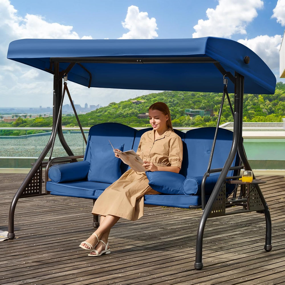 3 in 1 Outdoor Porch Swing with Adjustable Canopy, 3 Seat Outdoor Swing for A...