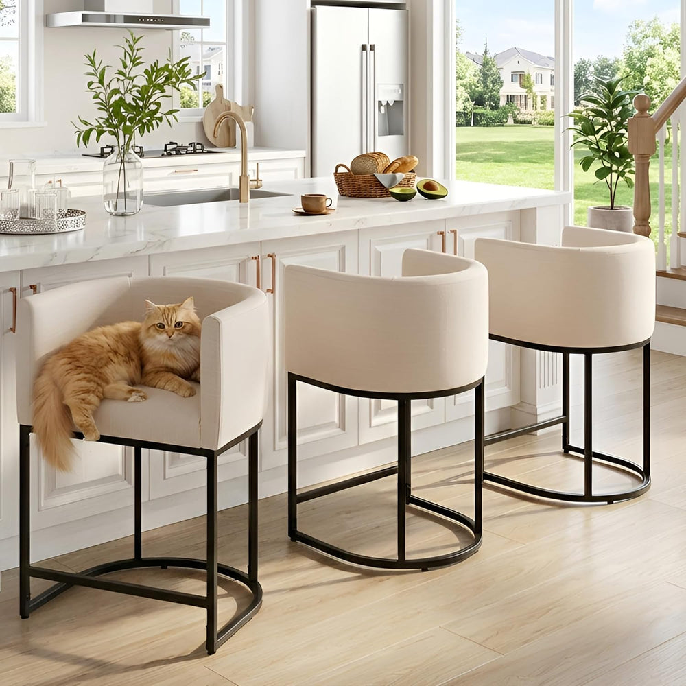 HNY Modern Counter Height Bar Stools Set of 3, 24" Linen Counter Stools ...