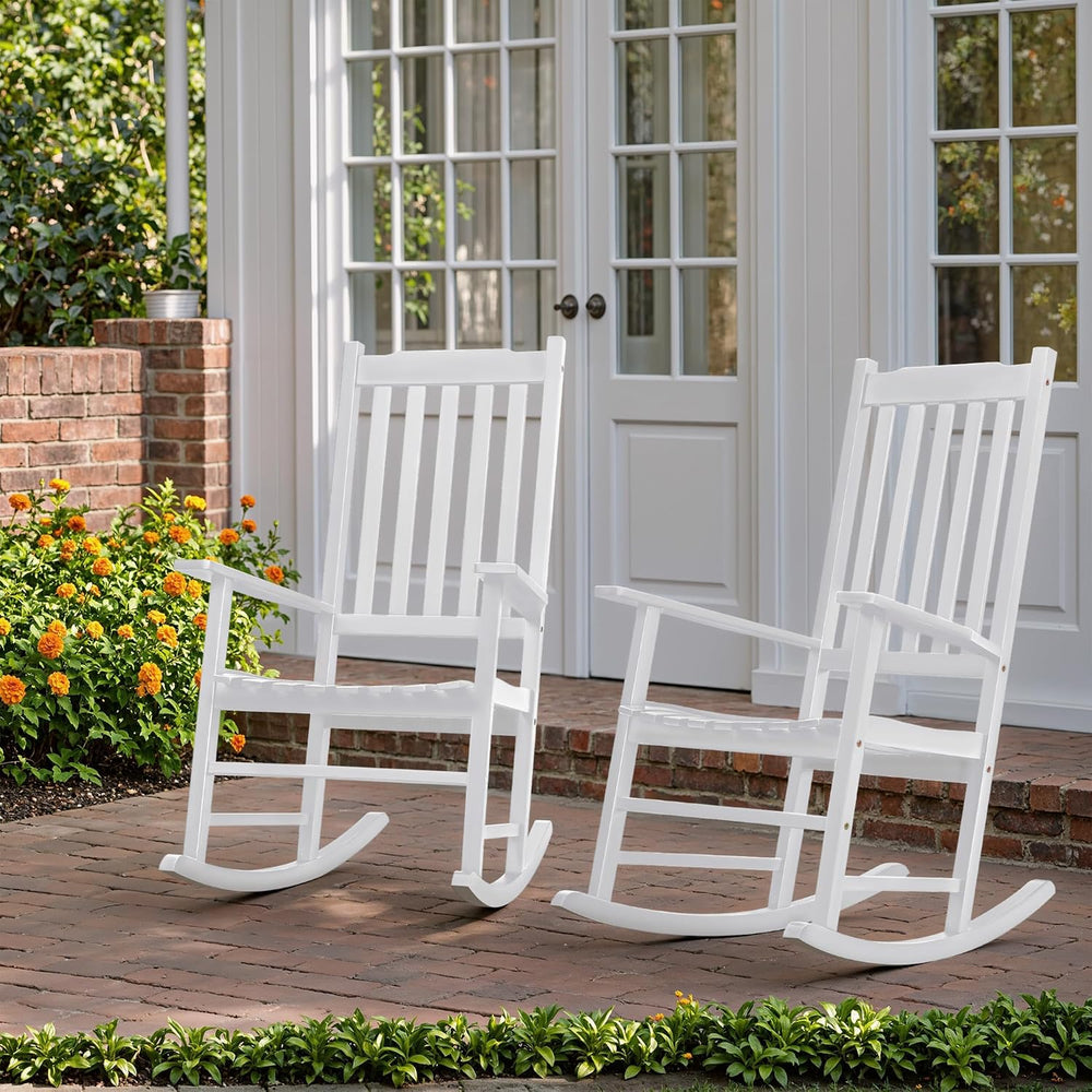 Flamaker Acacia Wood Porch Rocking Chairs Set of 2 (White)