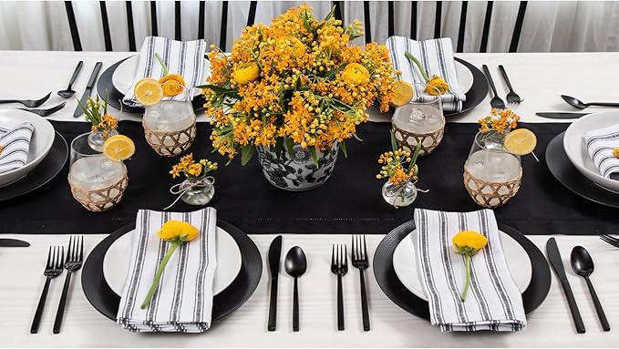Solino Home Linen Black Table Runner 36 Inches - Classic Hemstitch, 100% Pure...