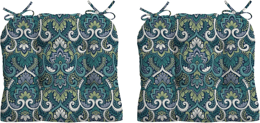 Arden Outdoor Tufted Wicker Chair Cushion, 2-Pack, 20x18, Blue Damask