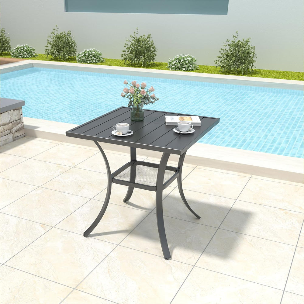 Anmutig Outdoor Bistro Set for 2, Stackable Chairs & Square Table, Beige
