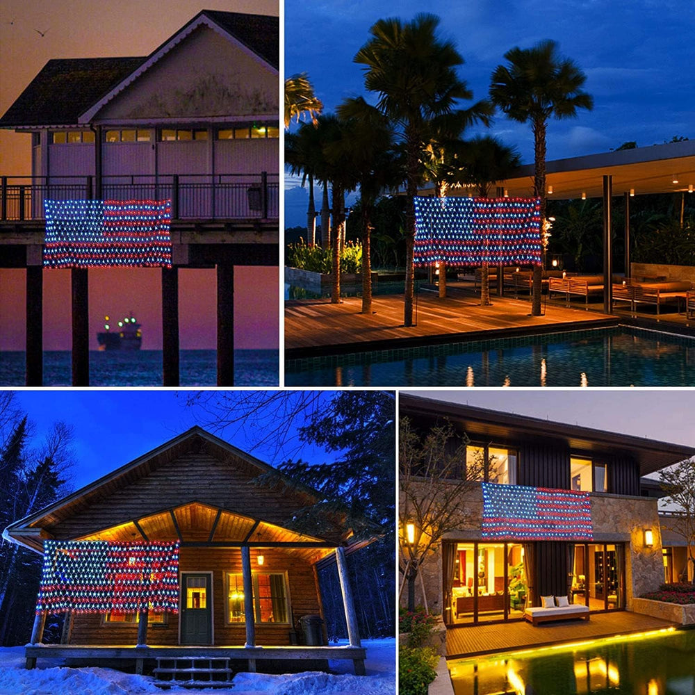 American Flag String Lights, 420 LED USA Flag Net Light Waterproof Patriotic ...