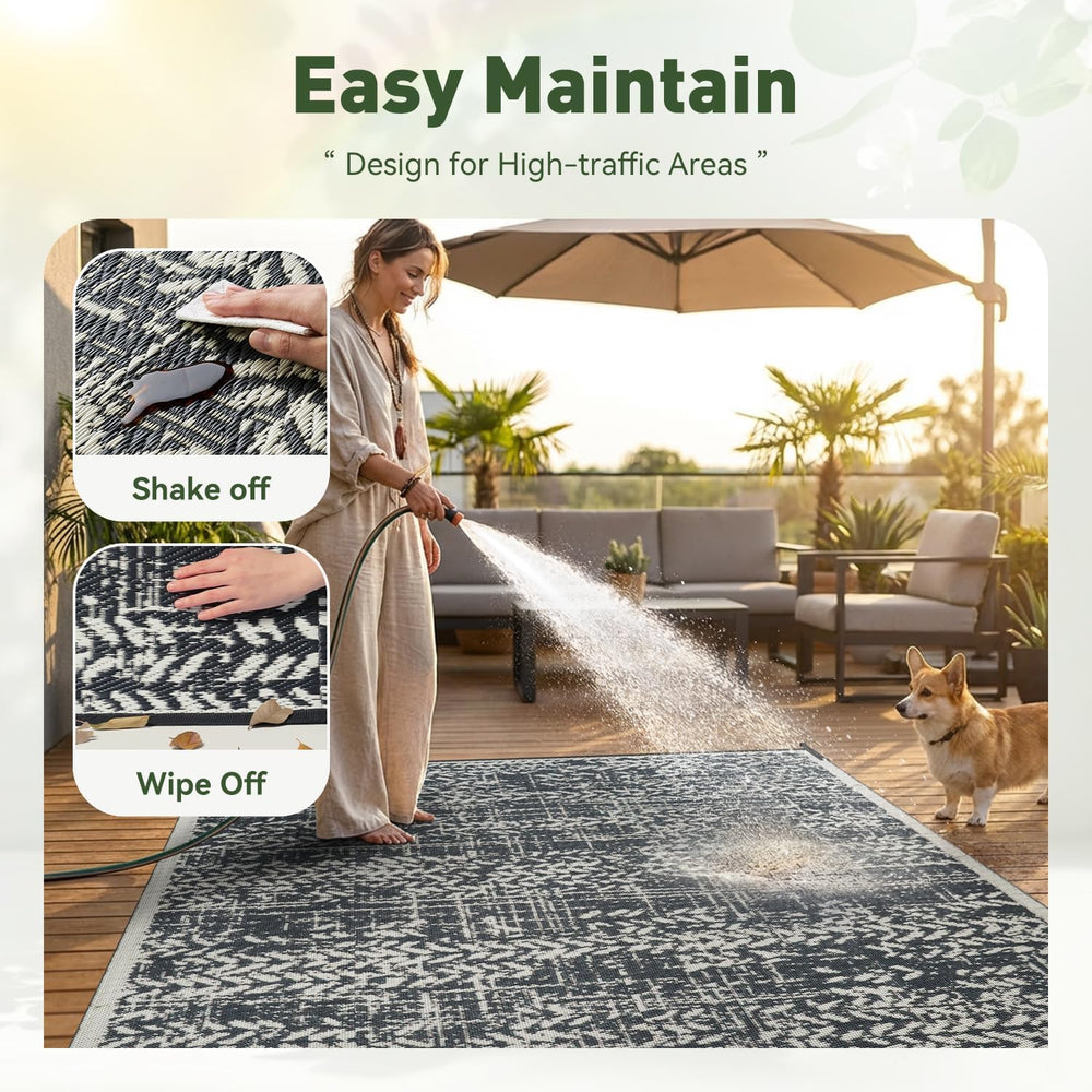 MontVoo Outdoor Rug 8x10 Waterproof-Patio Rug Mat Outdoor RV Camping Picnic B...