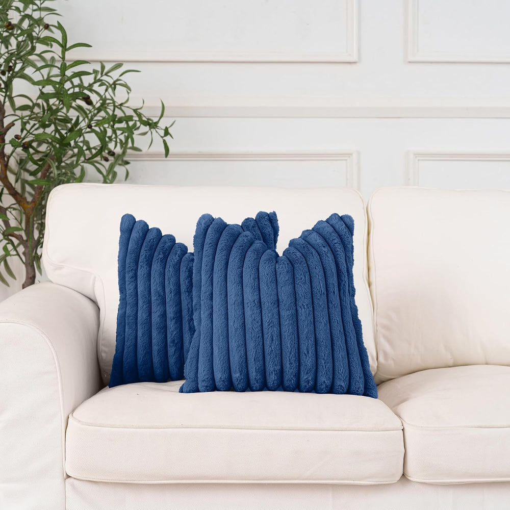 NiNi ALL Blue Faux Fur Throw Pillow Covers 24x24, Set of 2 Cushion Cases