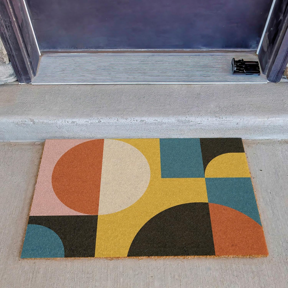 Funny Coir Doormat Simple Modern Abstract Geometric Front Door Mat Entryway O...