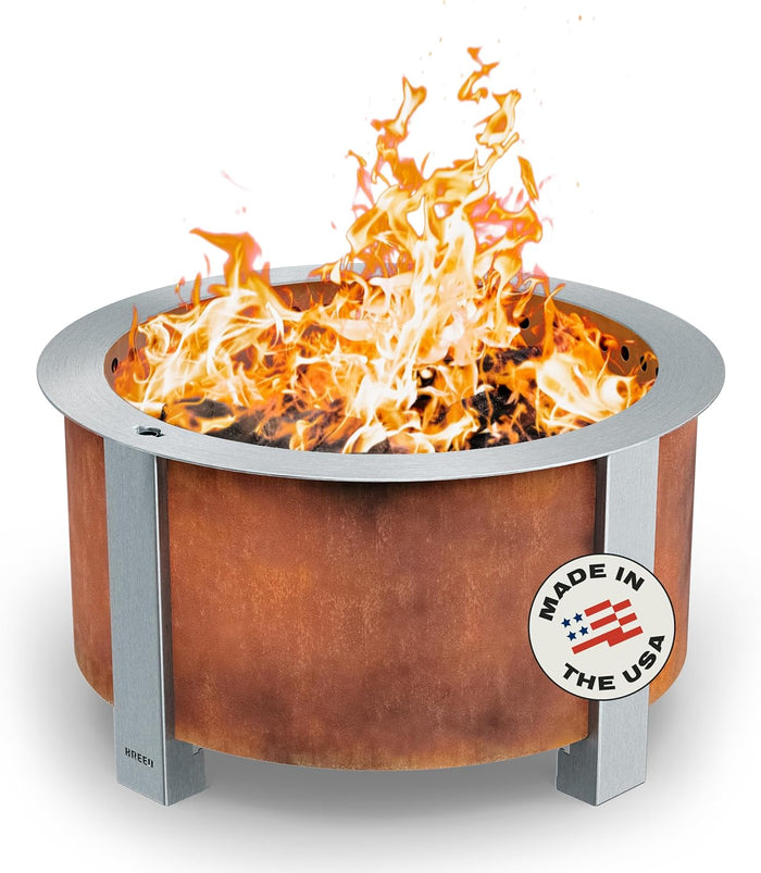 Breeo X Series 24 - Corten Steel Smokeless Fire Pit for Outside - 27.5 in