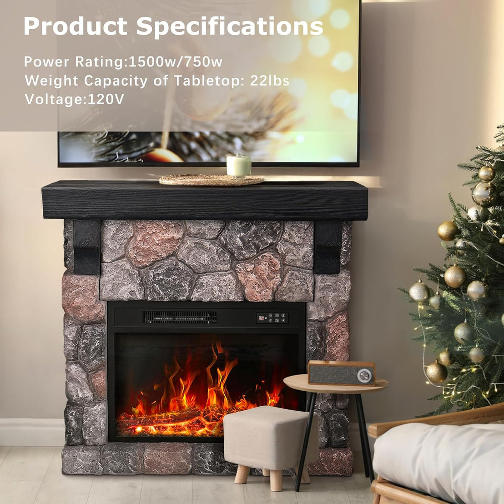 36inch Electric Fireplace with Mantel, Stone Fireplace Heater