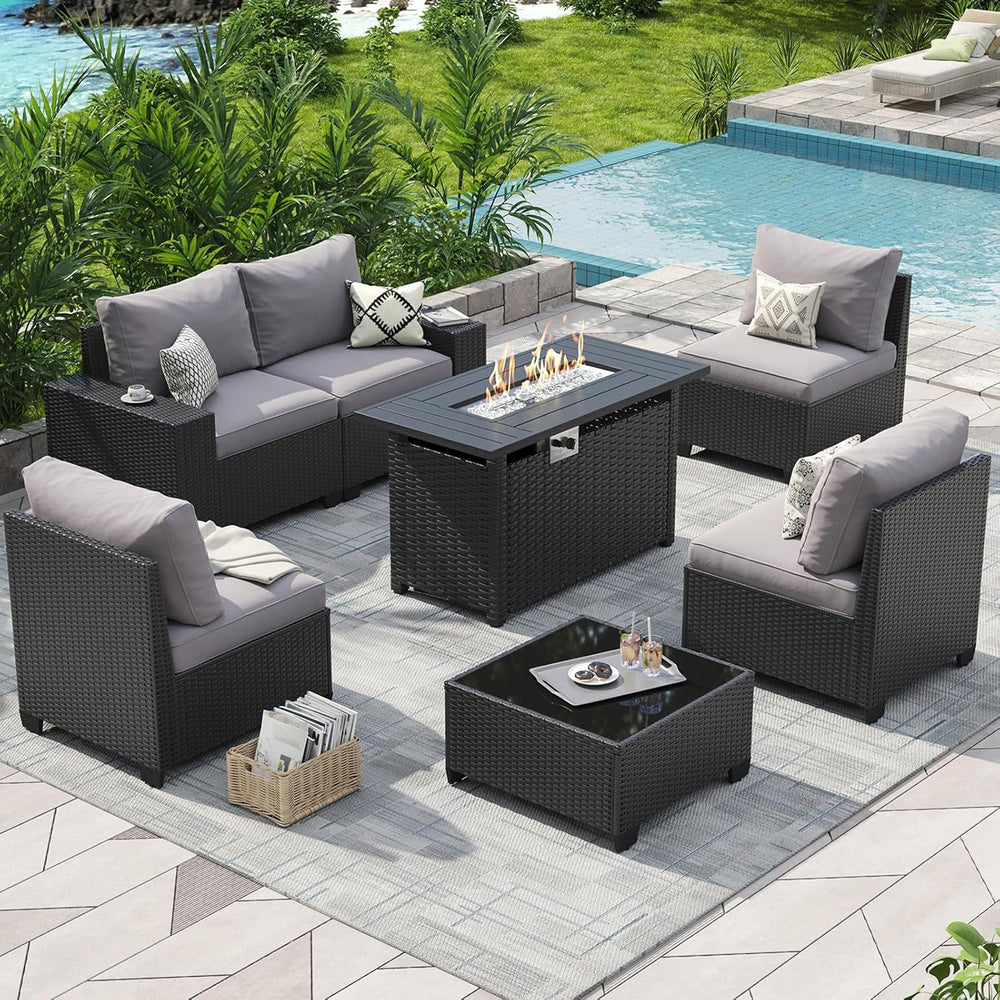 Aoxun Outdoor Patio Furniture Set with 44'' Fire Pit Table, 7 Pcs Out...