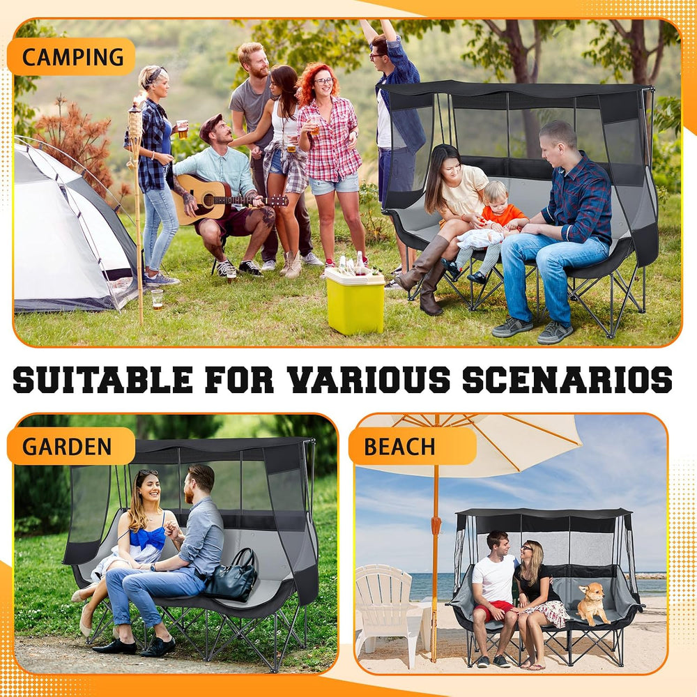 Teenyyou 3 Person Camping Chair with Canopy, 700lbs Heavy Duty, Black