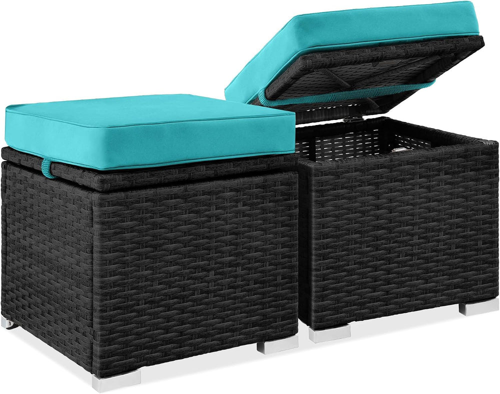 Best Choice Products Set of 2 Wicker Ottomans, Multipurpose Outdoor Furniture...