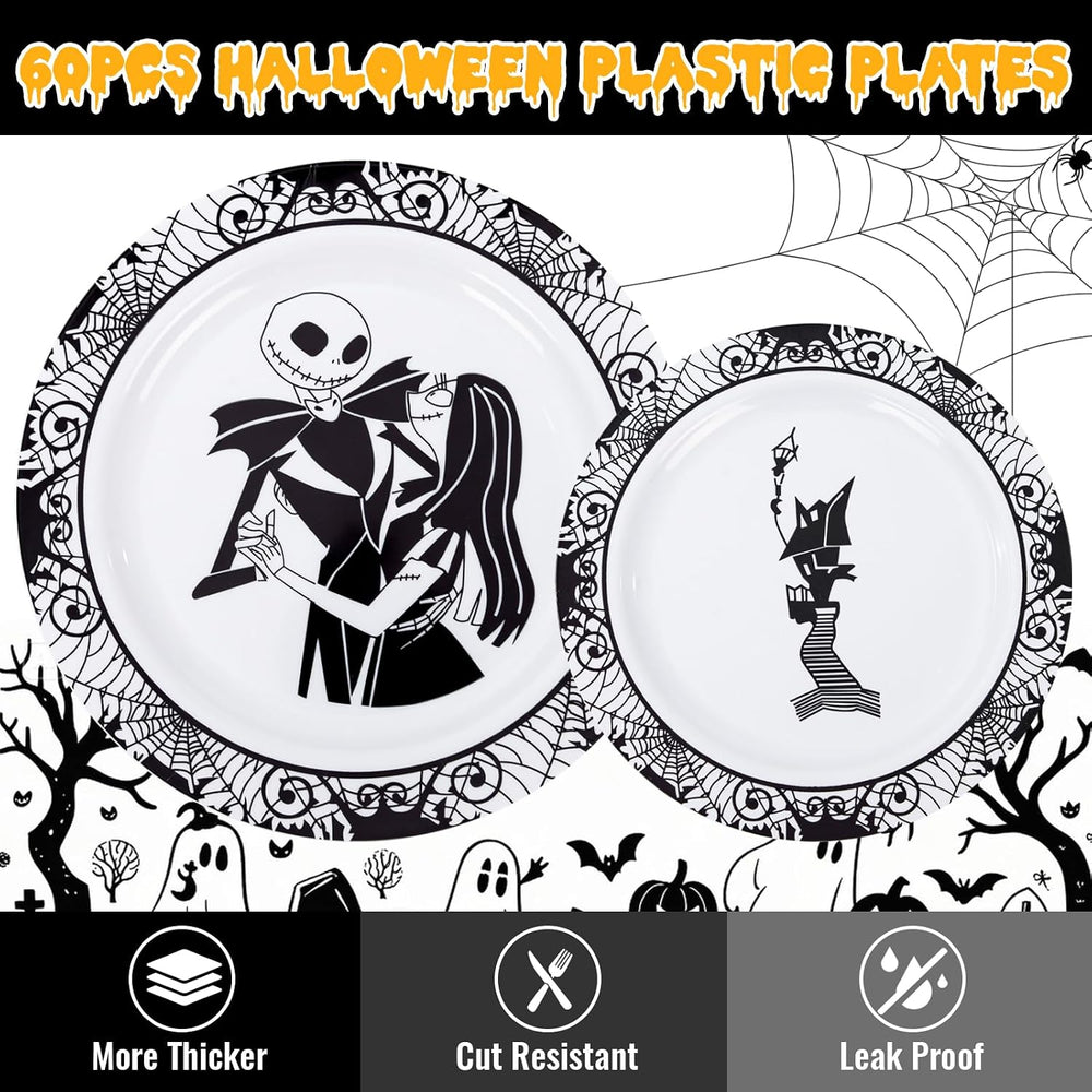 EjonirInjonir 60pcs Sturdy Halloween Plastic Plates For Spooky Party Decor