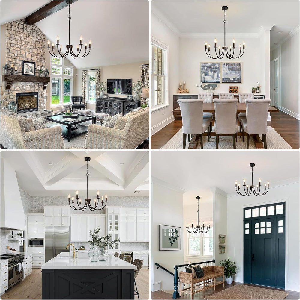 8 Light Black Farmhouse Chandelier, Dining Room Light Fixtures,