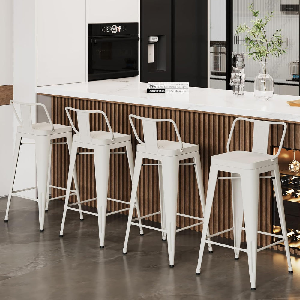 26" Counter Height Bar Stools Set of 4, Kitchen Side Chair Large Seat-White