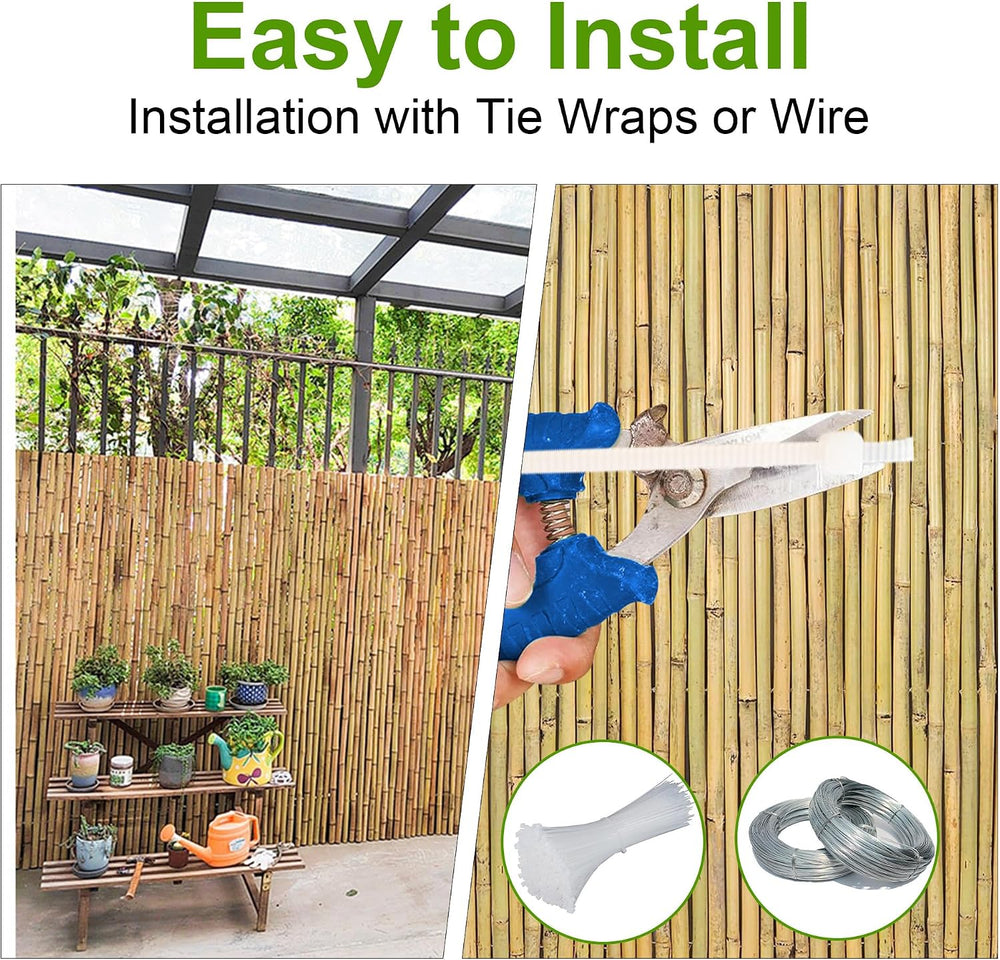 Bamboo Fencing Roll 6 ft High x 8 ft Long x 0.75 in D, Natural Bamboo Privacy...