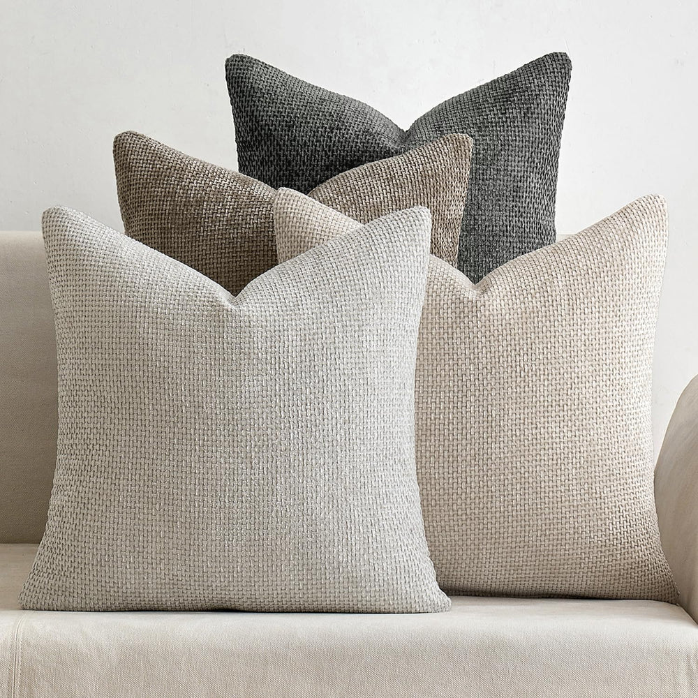 MIULEE Soft Decorative Chenille Euro Pillow Covers Neutral 24x24 Pack of 4