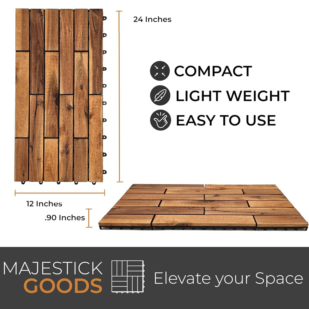 Majestick Goods 6-Pack Longboard Acacia Wood Interlocking Deck Tiles