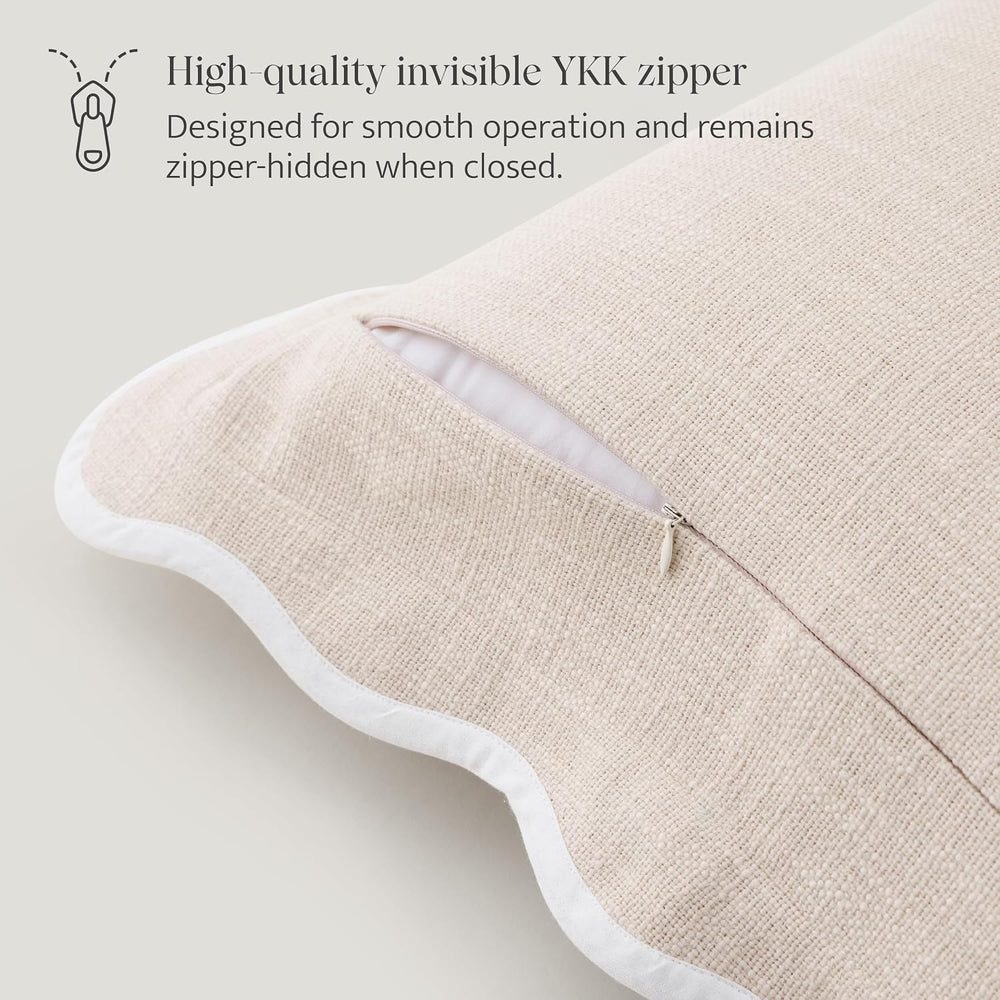Double Stitch 100% Cotton Scalloped Throw Pillow Covers, Oat Milk