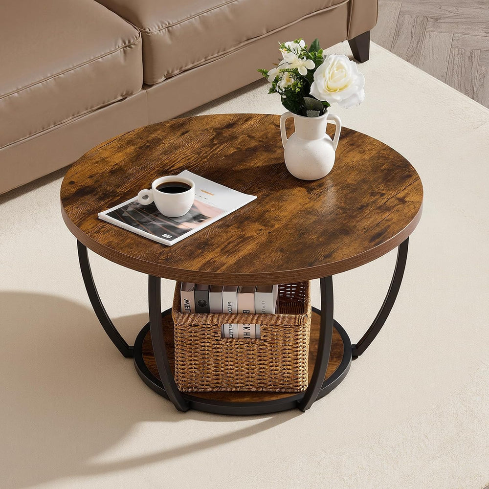 VEVOR Round Coffee Table, 31.5" Modern Coffee Table, 2 Tiers Wooden Circ...