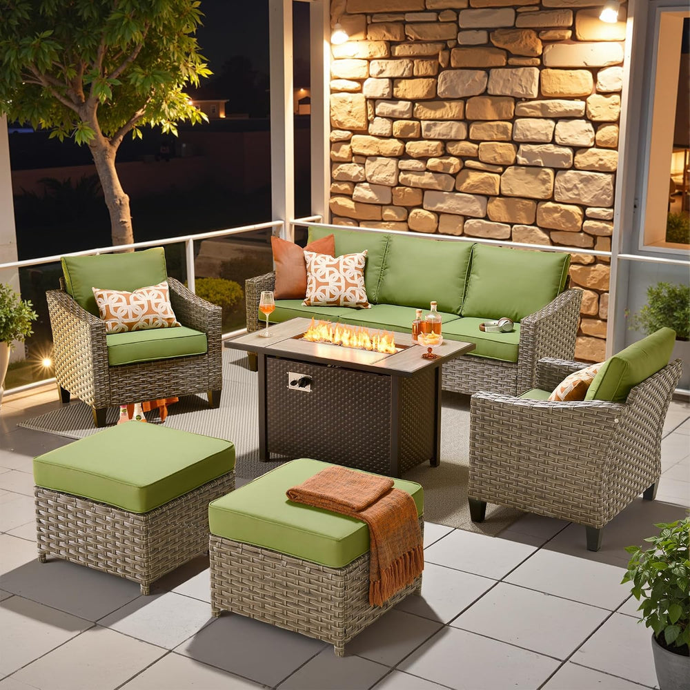 CAODOC Wicker Patio Furniture Set,7 Pieces Modern Outdoor Conversation Set Se...