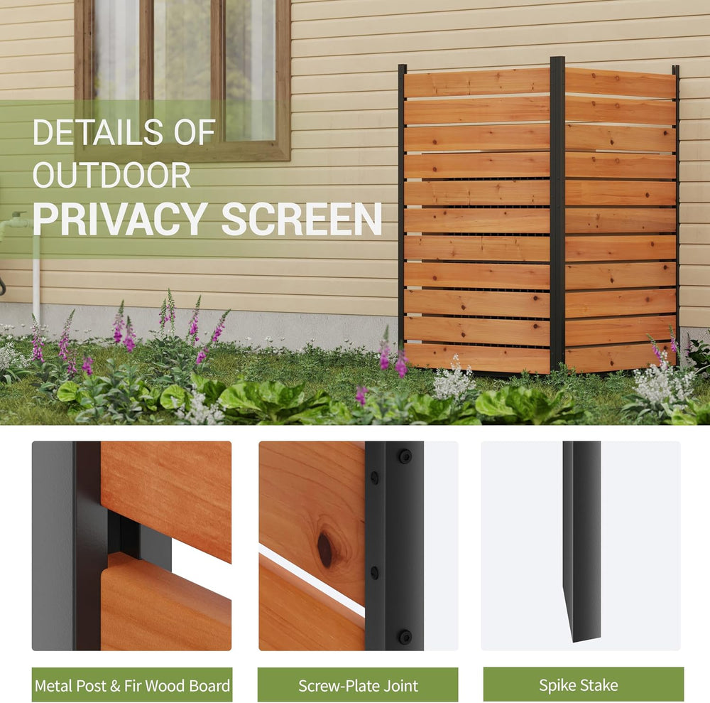 Wood Privacy Screen No Dig Outdoor Garden Fence (Reddish Brown, 61 * 37.8 in)