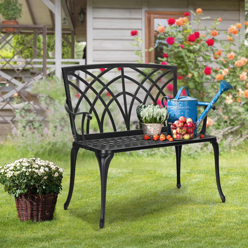 VINGLI 38" Outdoor Metal Bench, Cast Aluminium Garden Bench, Weatherproo...