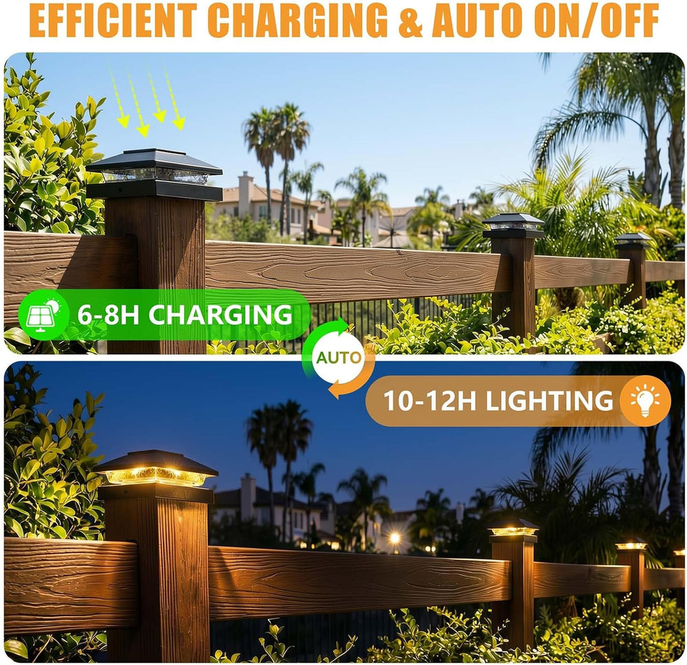 4x4 Solar Post Cap Lights 12-Pack, 16 LED Dual Mode for Wood/Vinyl Posts