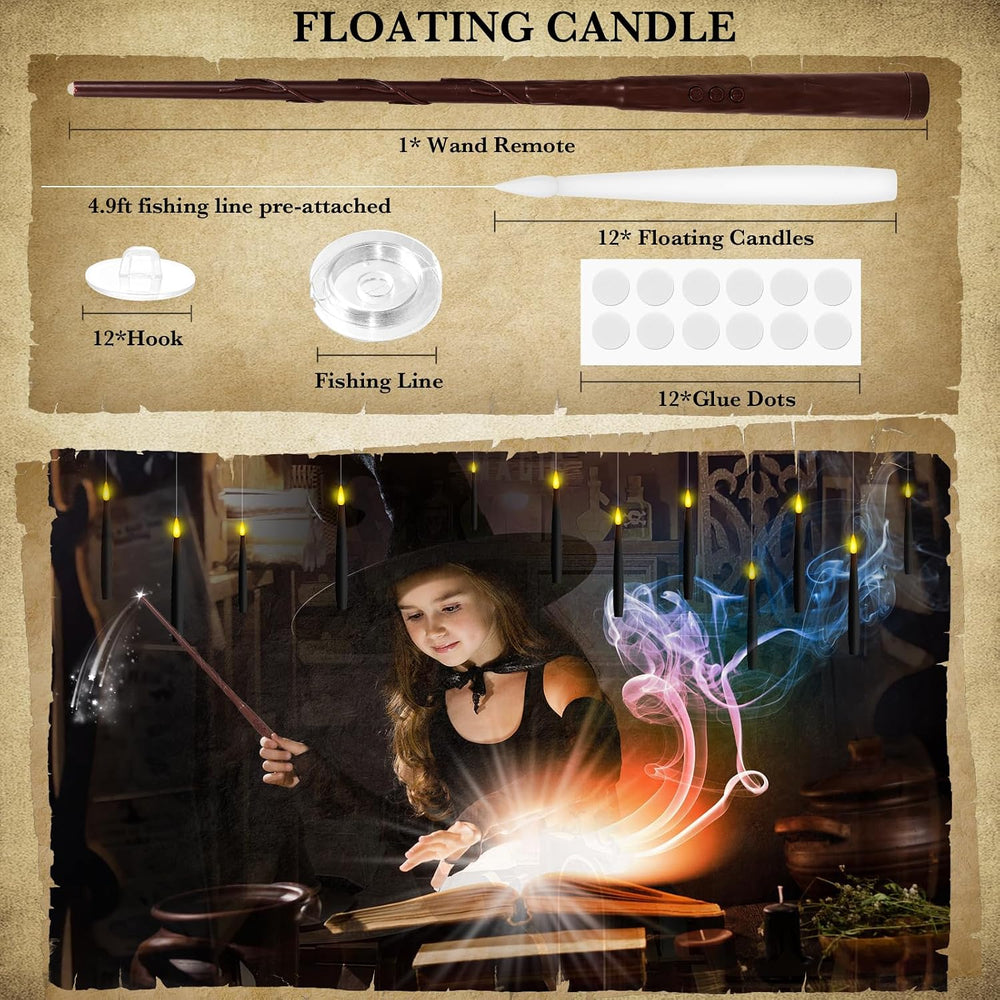 24Pcs Floating Candles with 2 Wand Remote Timer for Halloween Decor - White