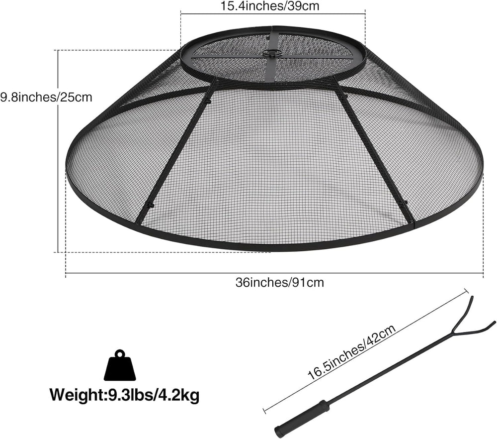 Fire Pit Spark Screen 36 Inch with Top Cover Round, Heavy Duty Collapsible Ou...