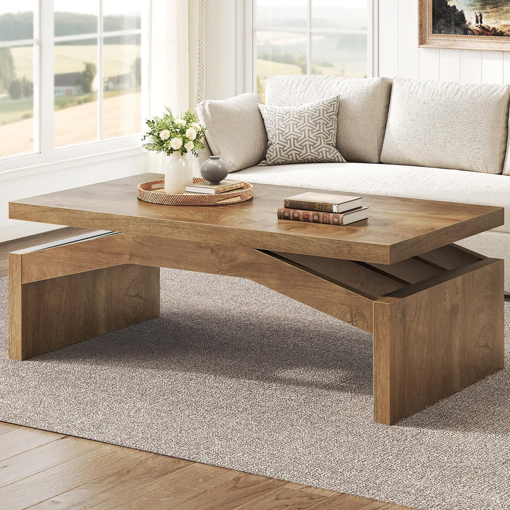 LVB 47 Inch Modern Wood Coffee Table for Living Room, Annual Ring Wood